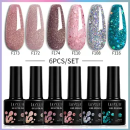 Lilycute 6pcs/set Autumn Series Nail Gel Polish Gel 183 화려한 반 영구적 인 필요 탑 코트 담배 젤 네일 젤 아트 바니시