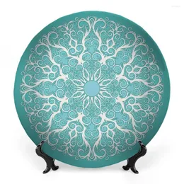 Decorative Figurines Turquoise Ceramic Hanging Plate Vintage Floral Abstract Living Room Kitchen Decoration Household Bluegrey Cream