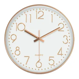 Nordic 12" Wall Clock Silent Round Wall Clocks Gold Border for Living Room Office Indoor Modern Style Rose Gold Black White