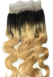 Dark Root Two Tone Ombre 360 ​​Lace Frontal Closure Body Wave T1B 27 99J Blond Color PeruVian Virgin Hair Pre Plucked 3603492548