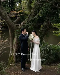 Oloey Simple A Line Korea Wedding Dresses Photoshoot långa ärmar från axelgolvet längd brudklänningar korsett tillbaka 2024