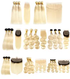Högkvalitativa mänskliga hårbuntar med spetsstängning Front 613 1B613 Ombre Blond hår Hela leverantörer Brasilianska raka kropp W9350535