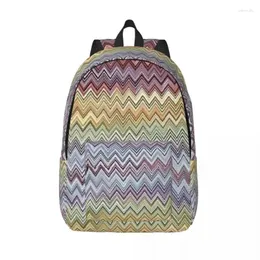 Aufbewahrungstaschen Boho Chic Modern Modern Zickzack Canvas -Rucksack für Women School College -Schüler Buchbag für 15 -Zoll -Laptop Geometrische Multicolor