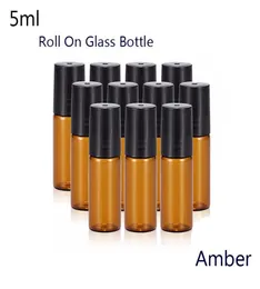 Portátil 50pcslot 5ml16 oz Mini Roll em garrafa Fragrância Garrafas de vidro de perfume de óleo essencial Roller de metal de aço Ballamber8641691