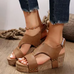 Sandals Shoes For Women Fashion Casual Solid Color Flat Summer Daily Open Toe Wedge High Heels Zapatos Mujer 2024 Tendencia