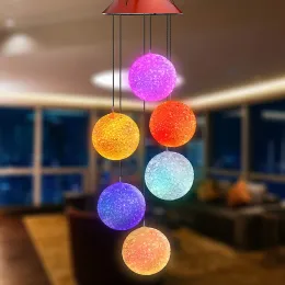 الطاقة الشمسية تعمل في الهواء الطلق LED Solar Round Ball Wind Chime Lamp Garden Lawn Landscape Holiday Light Garden Decoration