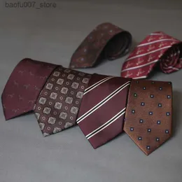 Neck Ties 8CM mens formal attire fashionable dark red coffee colored tie groom groomsman suit dress host stripe collarQ