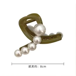 Summer Asymmetric Pearl Hair Claws Women Gilrs Elegant Strong Hold Non-Slip Ponytail Plastic Banana Cross Clips For Thin Hair