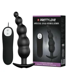 PrettyLove 12 função Silicone à prova d'água Plug de bunda vibratória Especial contas de estimulação Produtos de sexo para casal brinquedos 1749420031
