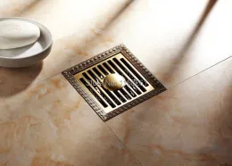 Drains 12*12cm Antique Brass Shower Floor Drain Bathroom Deodorant Euro Square Floor Drain Strainer Cover Grate Waste HJ-8702S