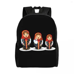 حقائب الظهر ثلاثية الأبعاد طباعة روسية الفن التقليدي Matryoshka دمية Backpacks Nesting College College School Corps Bookbag تناسب 15 بوصة كمبيوتر محمول