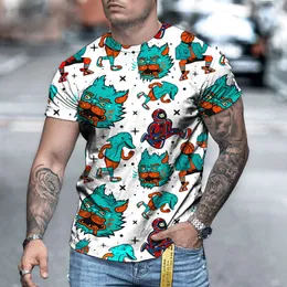 Ny motorcykeltecknad serier Kort ärm Casual Digital Printing Loose Pullover Mens T-shirt