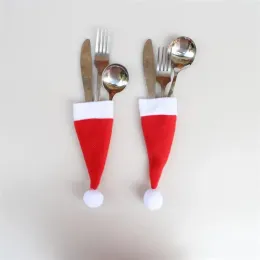 Babbo Natale Mini cappello di Natale Cena da cucchiaio per interni Forks Decorazioni Ornamenti per la festa di fornitura di natali
