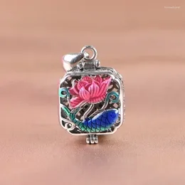 Łańcuchy klasyczny szkliwo Cloisonne Hollow Square można otworzyć w zawieszki chiński w stylu karp Lotus Naszyjnik dla mężczyzn i kobiet biżuteria