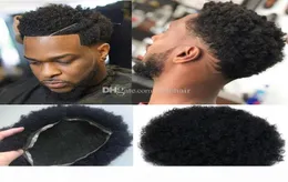 Men Wig Mens Hairpieces Afro Curl Full Lace Toupee Jet Black Color 1 Brazilian Human Hair System Men Hair Replace for Black M2829542