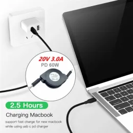 2 in 1 60W Dual Type C Cable Universal Telescopic USB C Fast Cord Retractable Charging Cables For Phone Tablets