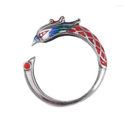 Кластерные кольца 925 Тайский классический этнический стиль для женщин оригинальный дизайн мужчины и дракон -феникс Пара кольца, выбросы, выпрыгните, DHWFG