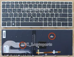 Klawiatury Nowe rosyjskie amerykańskie / arabskie amerykańskie / francuskie klawisza klawisza dla HP Elitebook 840 G5 846 G5 745 G5 G6 Srebrna ramka, wskaźnik, wskaźnik, wskaźnik, wskaźnik