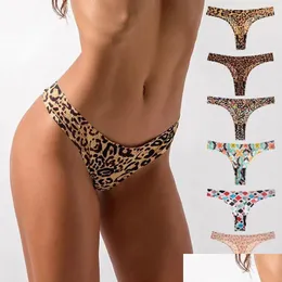Kvinnors trosor Kvalitet Silk Y Women Thongs Leopard Print Rhombus G String vs sömlös kvinnlig underkläder Drop Delivery Apparel DHNS4
