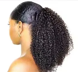 Afro Kinky Curly Cotail Human Hair Extensions Drowtring 3C 4A avvolgimento intorno alla coda a coda di cavallo Clip nelle estensioni dei capelli Remy New Hot