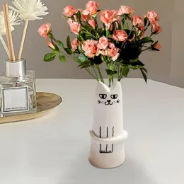 Кошачья цветочная ваза ручной мини-в форме кошачьей новинки для новинок для крытых растений Симпатичные эстетические цветочные горшки для домашнего декора для домашнего декора