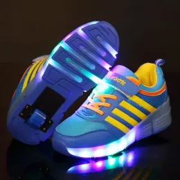 Sneakers Kids Glowing Sneakers with wheels Led Light up Roller Skates Sport Luminous Lighted Shoes for Kids Boys Pink Red Blue