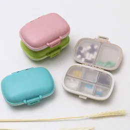 8 Girds Mini Pill Box Organizer Storage Tablet Small Pillbox Weekly Tablet Pill Case Home Travel Wheat Straw Medicine Container