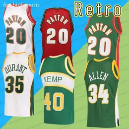 레트로 게리 페이튼 40 Shawn Kemp Basketball Jerseys 11 Schrempf Ray Allen White Red Green Durant Ed Men Jerseyss