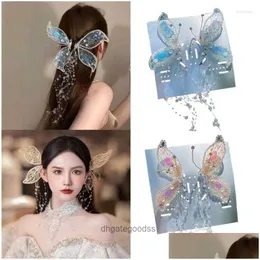 Hair Clips Barrettes Fairy Ear Headwear Crystal Hairpin Butterfly Fringe Side Clip Delicate Bridal 40Gb Drop Delivery Jewelry Hairjewe Ot0Ah