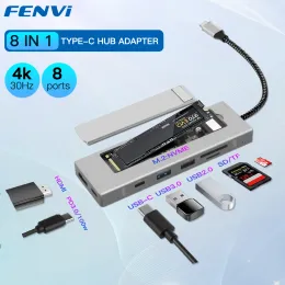 Станции Fenvi 8 в 1 м.2 NVME SSD Case Case USB C -Hub Type C To SD TF USB 3.0 Станция Док Станция HDMICAMATIBLE для ноутбука MACBook ПК