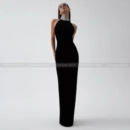 Casual Dresses Evening Dress Long 2024 Heavy Industry Light Luxury High-End Hanging Neck Rhinestone Midje Svart rygglösa kvinnor