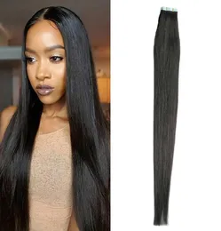 اللحمة البشرة المستقيمة Virgin Remy Tape Extension Natural Black Brazilian Hair Straight Hair 40 Pcs