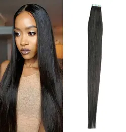 Gerade Haut Schuss Jungfrau Remy Tape Haare Erweiterung natürliches schwarzes brasilianisches Straight Hair 40 PCs 100g Klebeband in menschlichem Haar3063356