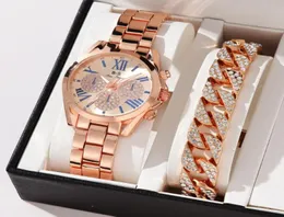 Zegarstka luksusowe kobiety Rose Gold Watch Fashion Ladies Quartz Diamond Na rękę Eleganckie żeńskie bransoletki zegarki Zestaw RenOj Mujer1389023