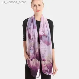 SCHERVES RUNMEIFA 2024 NEW FASHINE SPRING/Summer Women Floral Printing Beach Silk Shaws Shaws Female Long Lraps Beach Sunscreen Hijab240409