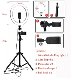 26 см светодиодного кольцевого петля Light PO Studio Camera Camera Fill Light для селфи для макияжа YouTube с 16 -метровым держателем телефона в штативе9923407