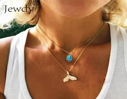 Mystical Mermaid Pendant Necklace Gold Whale Tail Water Droplets Stone Charm Choker Necklaces Collar For Women Boho Jewelry1439051