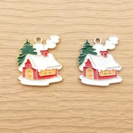 10pcs esmalte o charme da casa de neve para jóias que fabricam breos de Natal Acessórios de pulseira de pingente de pingente
