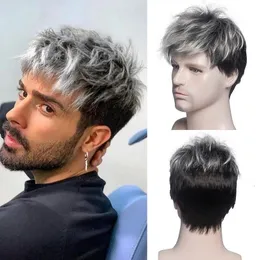 Uomini corti ricci sintetici ombre grigio marrone per capelli da uomo giornaliero realistico naturale s 240327