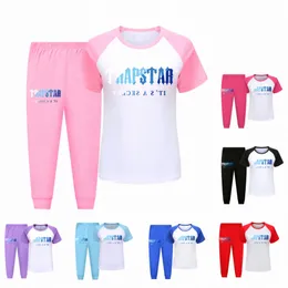 Baby barnkläder Trapstar Pyjamas sätter kortärmade tshirts långa byxor pojkar flickor barn kläder kostymer vår sommar ungdom småbarn toppar brev pr 055v#