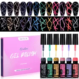 Комплекты Lylycute Liner Gel лак для ногтей набор 12 цветов Французский отражающий блеск граффити -рисовать полоску.