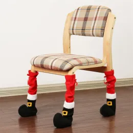4PCSクリスマスフットスリーブ装飾サンタテーブルレッグチェアフットカバー2024クリスマス家具靴下椅子脚カバーフロアプロテクター