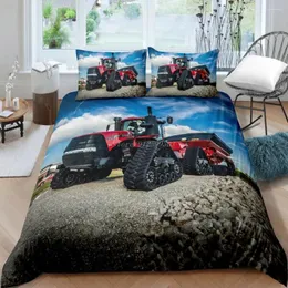 Bedding Sets Engineering Vehicle Tractor Comforter Cover Cartoon Machinery Bulldozer Set For Kids Boys Duvet With Pillowcases