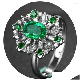 Cluster Rings Ruzzallati Vintage Zambian Lab Lab Emerald Stone Band Ring Sier Color Antiqu