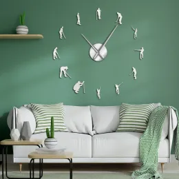 لاعبي الغولف كبير DIY Wall Clock Player Player ملصقات مرآة عملاقة مشاهدة Golf Club معلقة ساعة رياضة غولف غولف ديكور المنزل