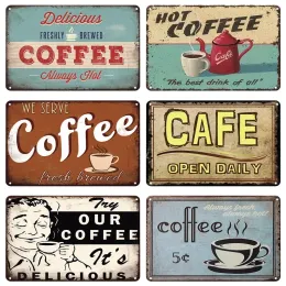 Vintage Coffee Metal Tin Signs Dekorativ platta Retro Te Time Metal Poster Plack For Home Bar Cafe Indutrial Art Wall Decor