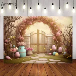 Spring Photography Garden Arch Easter Egg Flower Grass Cake Smash Decorate Baby Shower Birthday Portrait Background Photo Studio