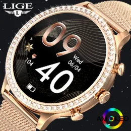 Relógios Lige Fashion 2023 Bluetooth Call Women Smart Watch Men HD Touch Sports Assista a Men Smartwatch Lady para Android iOS Android