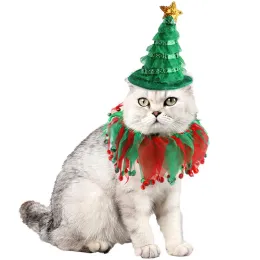 Pet Hat Christmas Tree Cute Kitten Hat Dog Costume Hat with Cat Collar for Party Small Dog Kitten Clothing