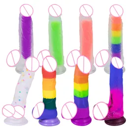 Rainbow Dildo Penis SexyShop Vuxen Sexig leksak för par Consolador Anal Sug Cup Lesbian Dick Strapon Gode Sodomie Jouet Sexyuel